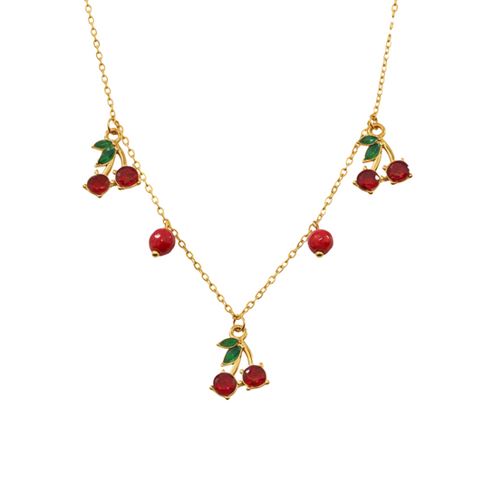 Cherry Charm Kids Necklace – Gold-Plated Enamel Fruit Jewelry