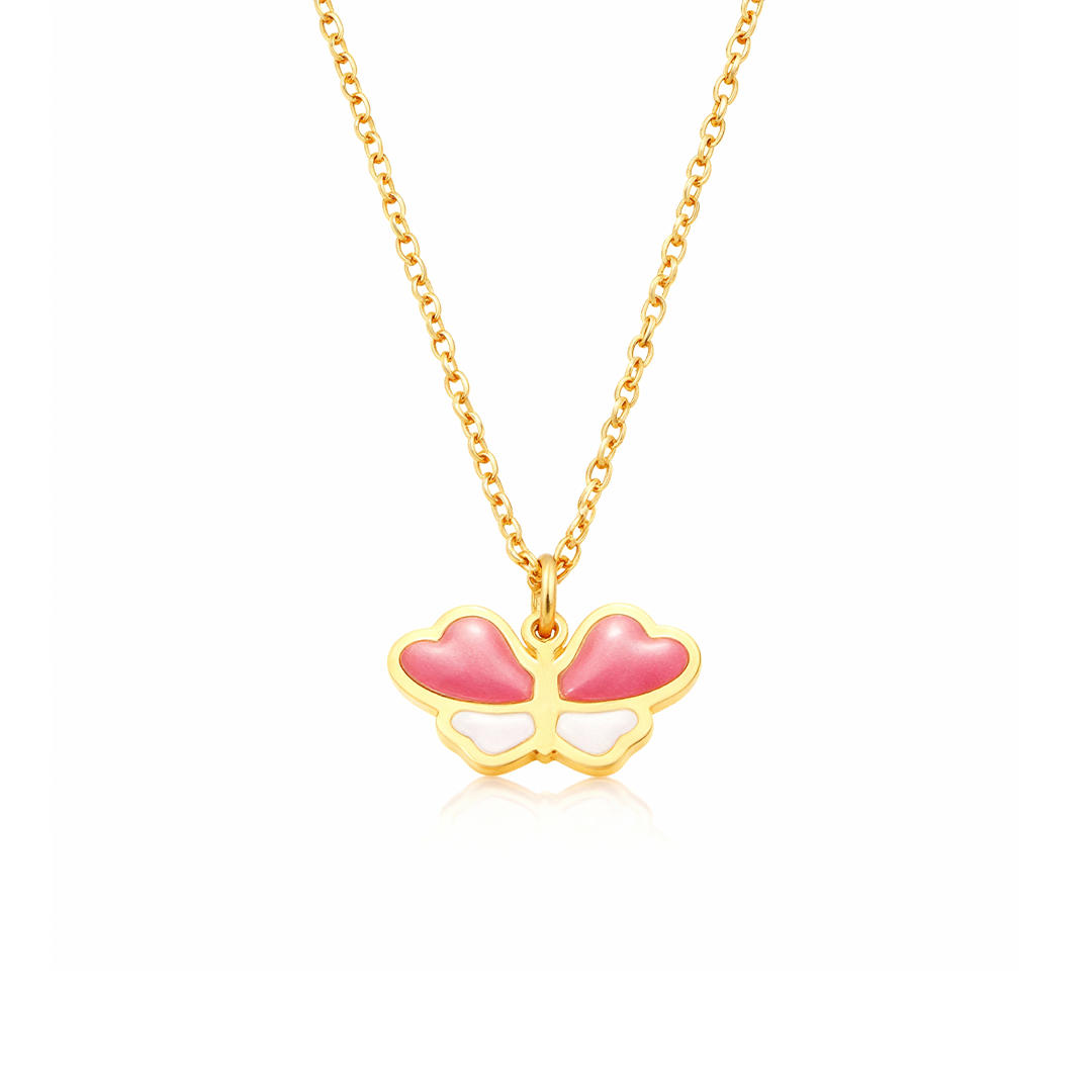 Pink Butterfly Kids Necklace – Gold-Plated Enamel Pendant