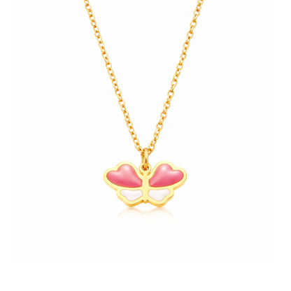 Pink Butterfly Kids Necklace – Gold-Plated Enamel Pendant