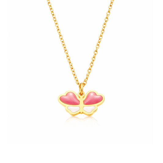 Pink Butterfly Kids Necklace – Gold-Plated Enamel Pendant