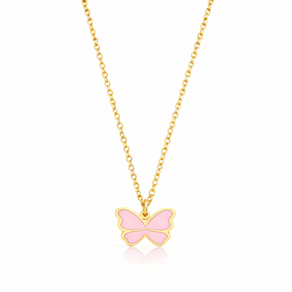 Pink Butterfly Kids Necklace – Gold-Plated Stainless Steel Enamel Charm